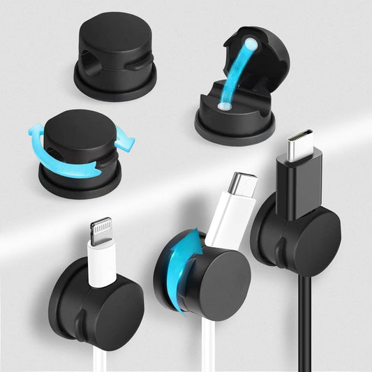 6pcs Magnetic Cable Clips, 360° Swiveling Adhesive Cable Organizer - Compact Cable Holder for Desk, Nightstand, Car, Kitchen & Home Office - Charger Cord Holder Solution by MarLigavid (Black)