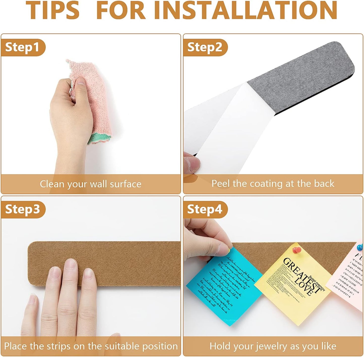 Felt Pin Board Bar Strips Bulletin Board for Bedrooms Offices Home Wall Decoration, Notice Board Self Adhesive Cork Board with 35 Push Pins for Paste Notes, Photos, Schedules