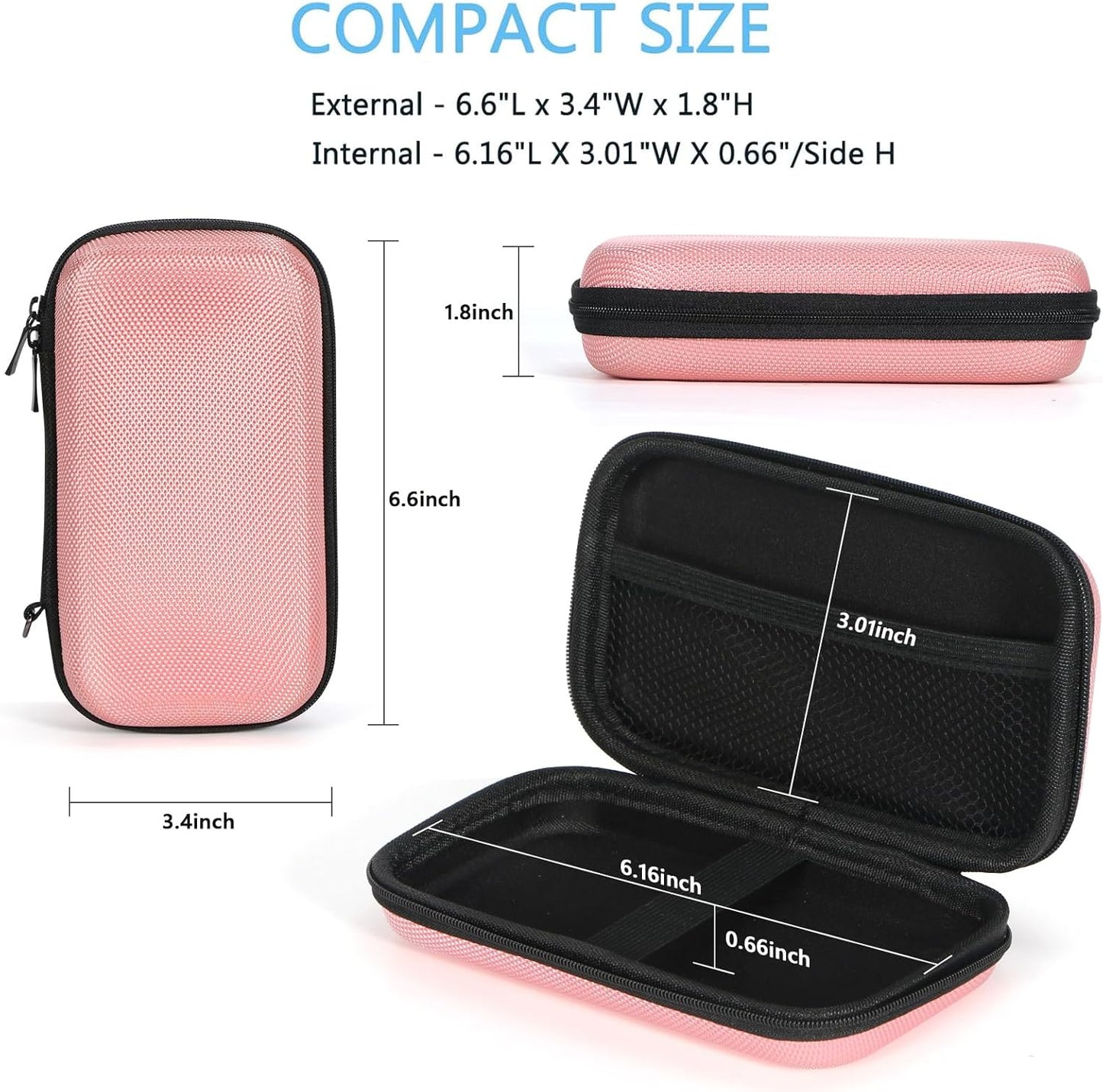 Portable Protection Hard EVA Case for External Battery, Cell Phone, GPS, Hard Drive, USB/Charging Cable, Small Carrying Bag Mesh Inner Pocket, Zipper Enclosure, Universal Travel Pouch Bag