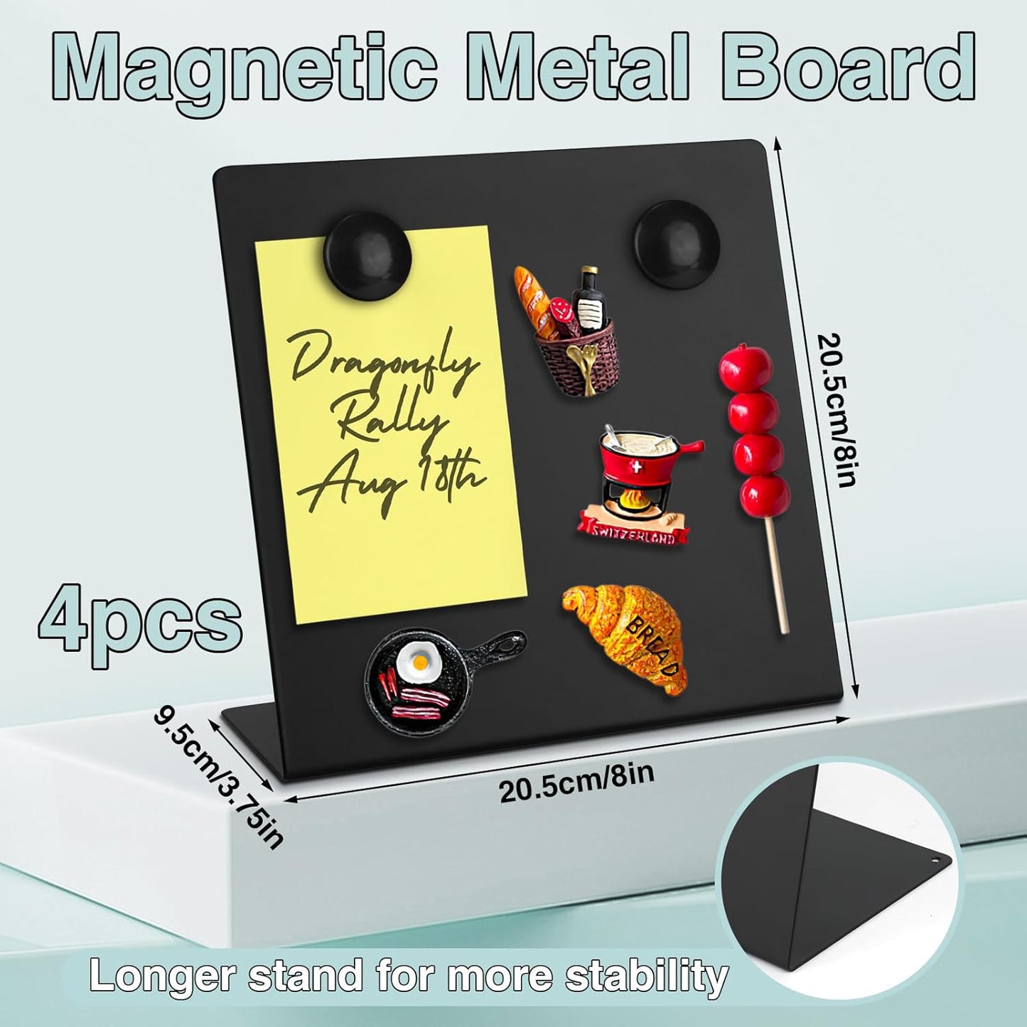 Magnetic Bulletin Board with Stand, 8x8inch Magnet Display Stand, Metal Tabletop Memo Board with 2 Magnets for Home, Kitchen, School, Office Supplies