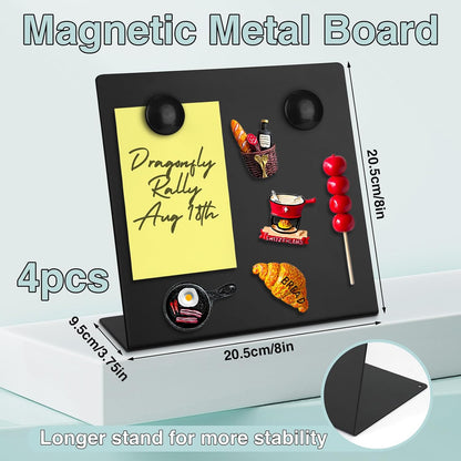 Magnetic Bulletin Board with Stand, 8x8inch Magnet Display Stand, Metal Tabletop Memo Board with 2 Magnets for Home, Kitchen, School, Office Supplies