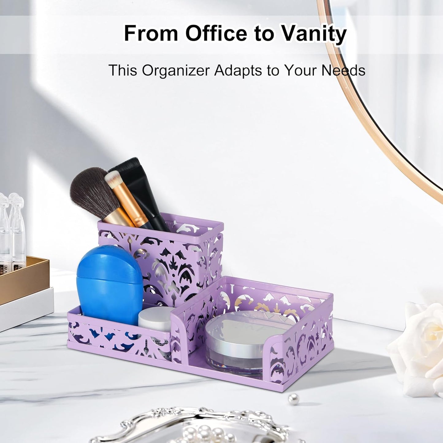 EasyPAG Desk Organizer with 3 Compartment for Pencil Sticky Note Holder and Office Accessories,White