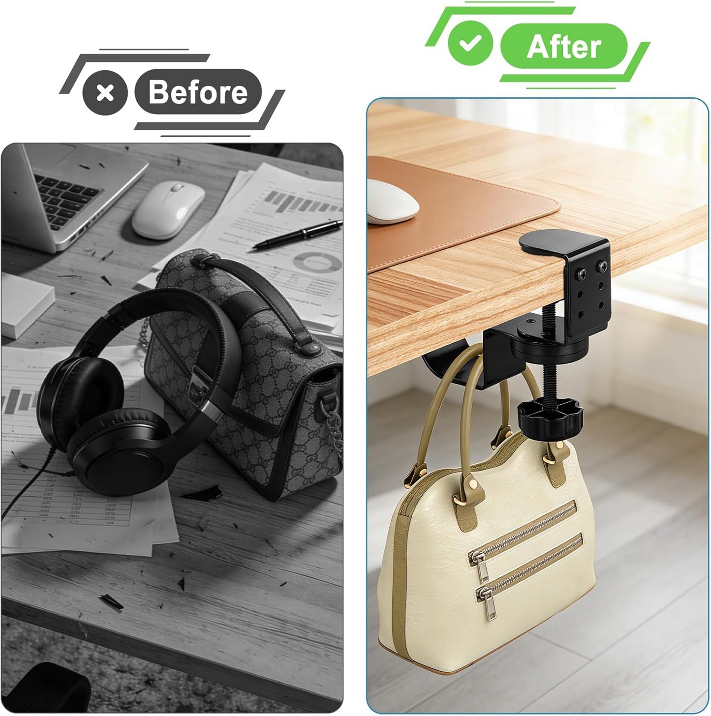 MYITYARD Desk Cup Holder Clamp, Anti-Spill Clip On Table Cup Holder, Rotatable Water Bottle Stand Drink Coffee Mug Storage, Office Accessories for Home and School (Black)