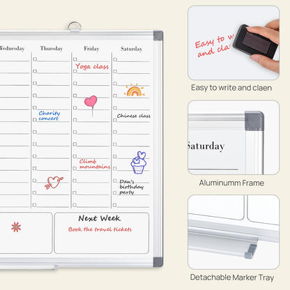ONAVIA Desktop Whiteboard with Stand, 16"×12" Double-Sided Magnetic Dry Erase Calendar, Weekly Monthly Schedule with Time Slots, Portable for Home, Office, Planning, Memo, to Do List