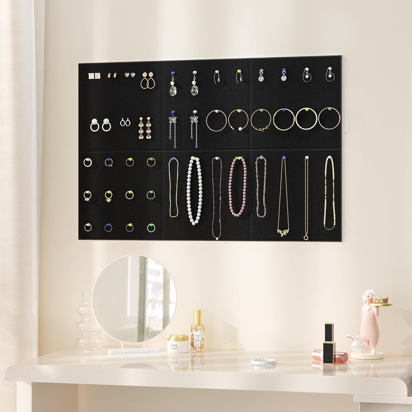 Neatsure Large Cork Board for Wall, Black Felt Bulletin Board with Pushpins, 36" x 24" 6 Panels Wall Tiles, Tack Push Pin Boards for Office