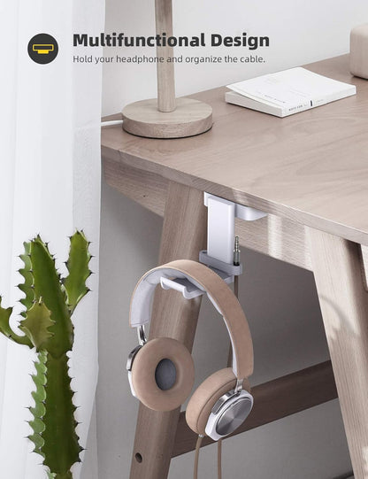 Lamicall Headphone Stand, Headset Hanger - 360 Degree Rotation Earphone Hook Holder Mount, Table Headphone Stand with Cable Organizer, Gaming Headset Clamp for HyperX, Razer, Sony, Sennheiser - Black