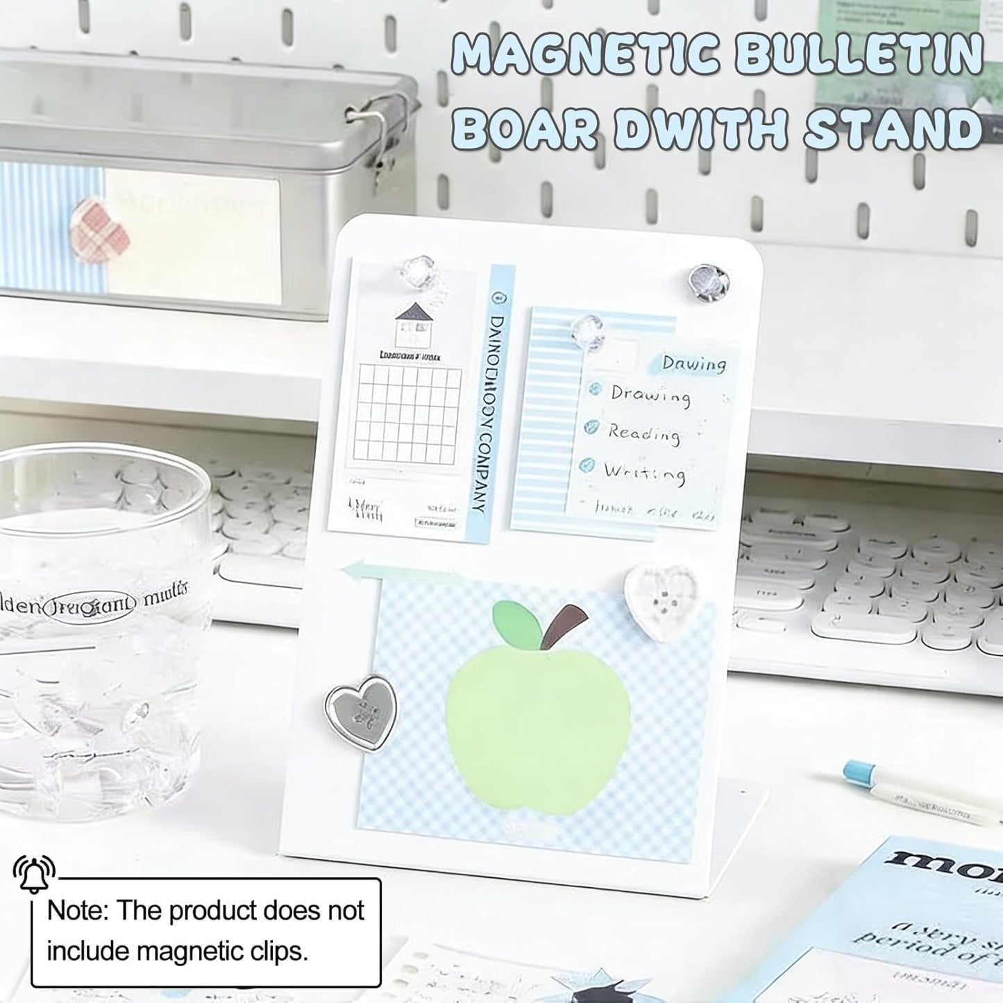 2 Pack Desk Magnetic Bulletin Board Metal Tabletop Memo Souvenir/Photos Display Board Magnet Display Stand for Home School Kitchen Office (2, White, ARC)