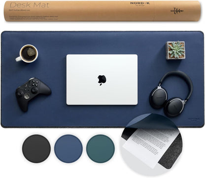 Nordik Felt and Leather Desk Mat - Willow Haze Sage - 35x17 Inch Felt and Vegan Leather Desk Blotter with Document Hideaway - Large Computer Mats for Desktop - Ideal Keyboard Mat for Office and Home