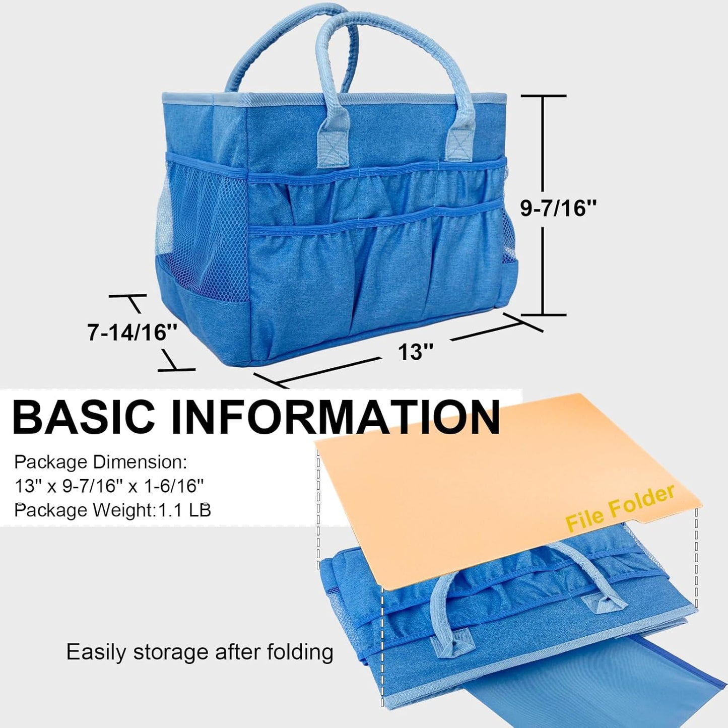 Cupohus Craft Organizer Tote Bag – Craft Caddy with 2 Mesh Side Pockets & Front Elastic Pockets, Foldable Large Capacity Supply Storage Bag for Sewing, Knitting, Painting, and Travel (Purple)