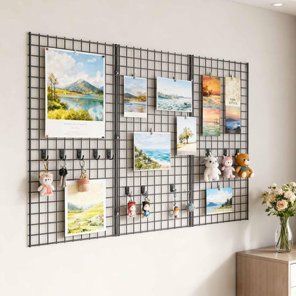 2' x 4' Black Gridwall Panels, 4-Pack Heavy-Duty Wire Grid Panel with 9 Connectors & 20 Hooks, Commercial & Home Wall Grid Display for Retail, Craft Shows, and Room Organization – 3" x 3" Grid