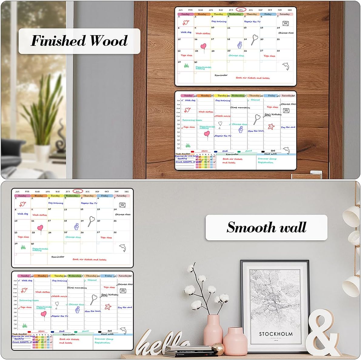 POPRUN Magnetic Fridge Calendar, 16.9"x11" Weekly Schedule Whiteboard, Dry Erase Board for Family Planning & Organization, Ideal for Home, School, Office