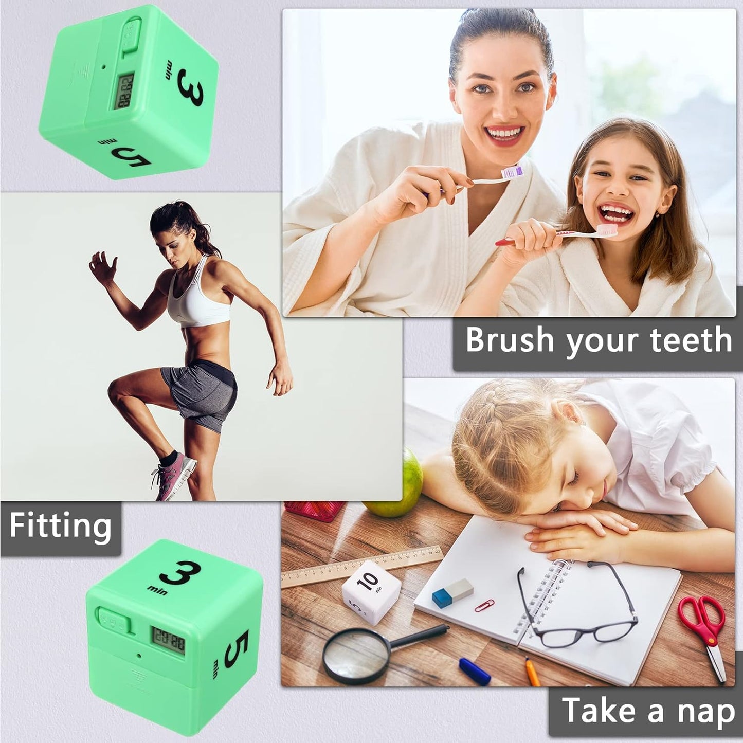 Weewooday 2 Pieces Cube Productivity Timer Flip Gravity Sensor Flip Countdown Countup Workout Timer Management 1 3 5 10 Minutes and 15 20 30 60 Minutes for Work Learning Kitchen Cooking(Green, Blue)