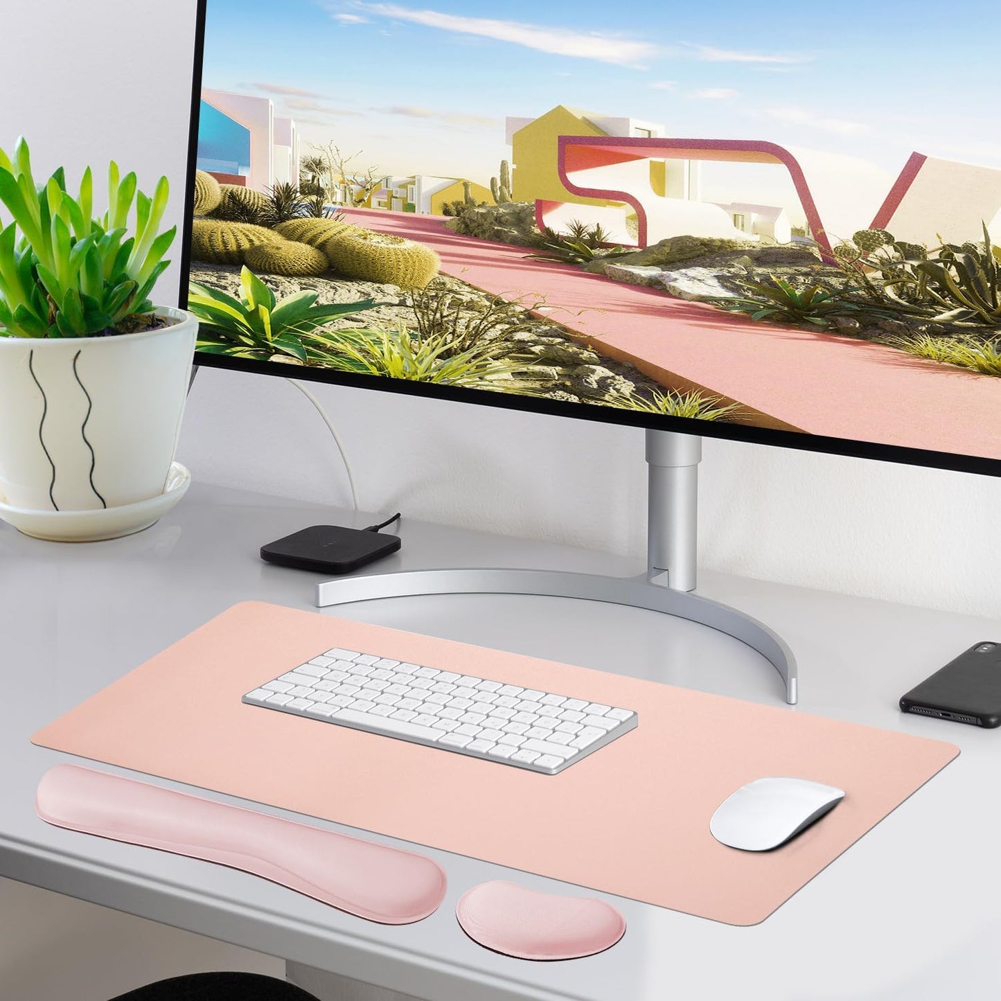 Bloss Leather Desk Pad and Keyboard Wrist Rest, Large Mouse Pad + Keyboard Pad+Mouse Wrist Support, Non-Slip Desk Mat Protector for Office, Home(31.5×15.7 Inches,Beige) - Colors A