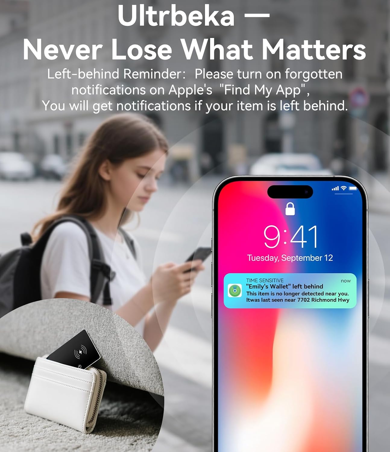Ultrbeka Wallet Tracker Slim Card Tracker, 0.094in Rechargeable Bluetooth Tracker for Wallets, Passport, Work with Apple Find My, Card Locator- iOS Only [Apple MFi Certified] - 2pcs in 1