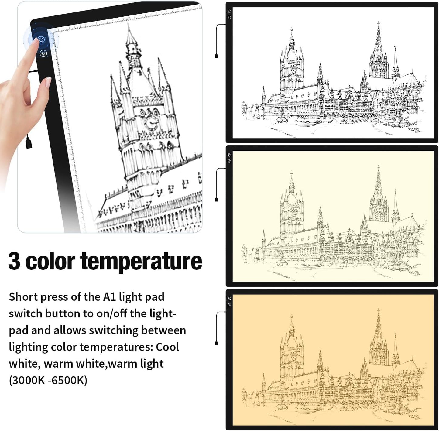 Rechargeable A4 Light Box with Padded Case,led Light pad with Built-in Stand & Clip,6 Levels of Brightness lightbox for tracing,Diamond Painting.Light Table for Artists,Drawing,Sketching,Animation