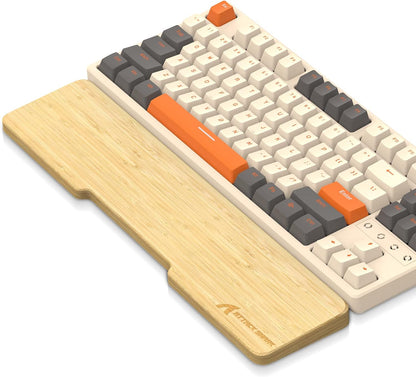 ATTACK SHARK Bamboo Wrist Rest for Computer Keyboard，Ergonomic Hard Palm Rest for Comfortable Typing Pain Relief，Anti-Slip Wrist Support for Office, Gaming, Laptop (98 Key)