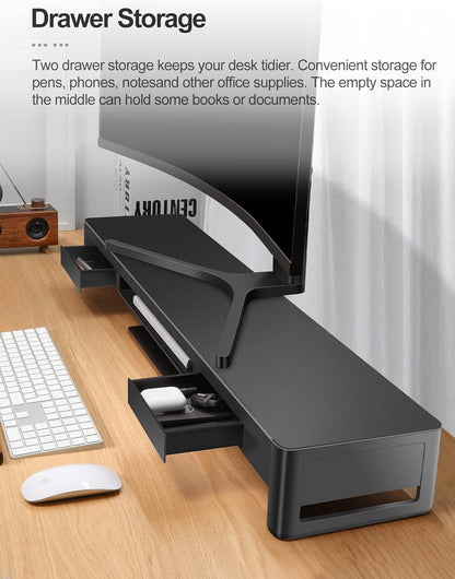 meatanty 3 In 1 Monitor Stand Riser with 2 Drawers,1 Wireless Charging Module and 4 USB Ports,Metal Computer Stand Support Transfer Data & Charging,Desk Organizer for PC,iMac (21 inches)