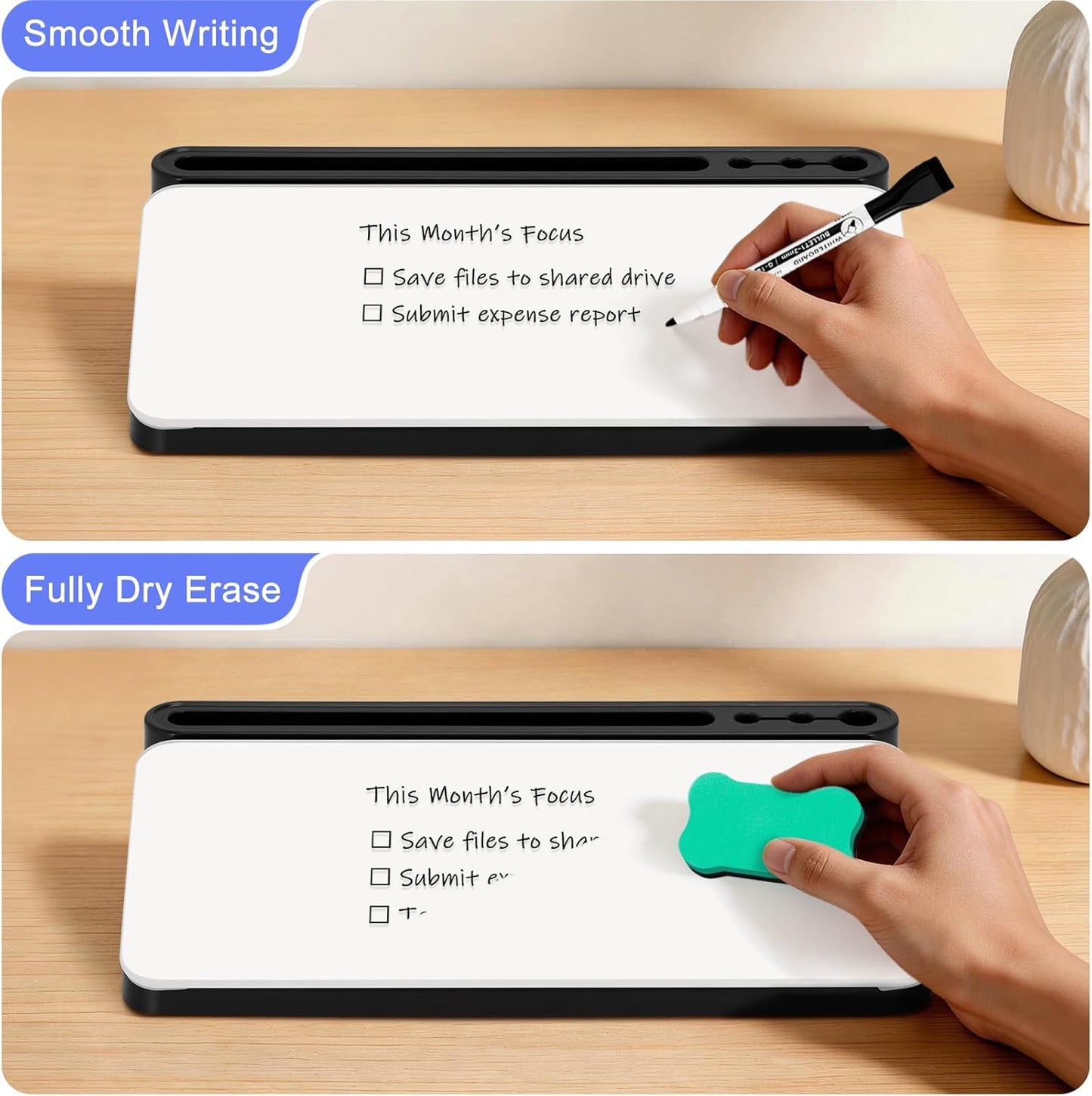 WALGLASS Small Desktop Whiteboard with Storage, Glass Desk Dry Erase White Board Computer Keyboard Stand with Drawer, Desk Organizers with Accessories for Office, Home, School Supplies White