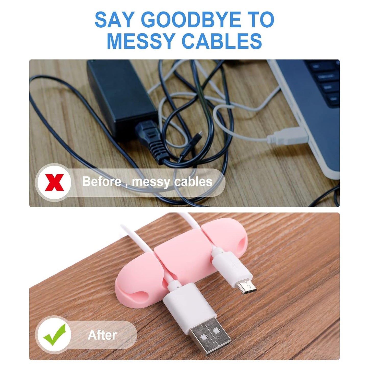 WLLHYF Cable Clips 3PCS Cord Wire Organizer Cable Management Holders 4 Hole Silicone Cable Harness USB Charging Accessory Cable Holder for Office and Home Desk (Pink)