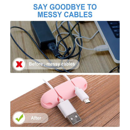 WLLHYF Cable Clips 3PCS Cord Wire Organizer Cable Management Holders 4 Hole Silicone Cable Harness USB Charging Accessory Cable Holder for Office and Home Desk (Pink)