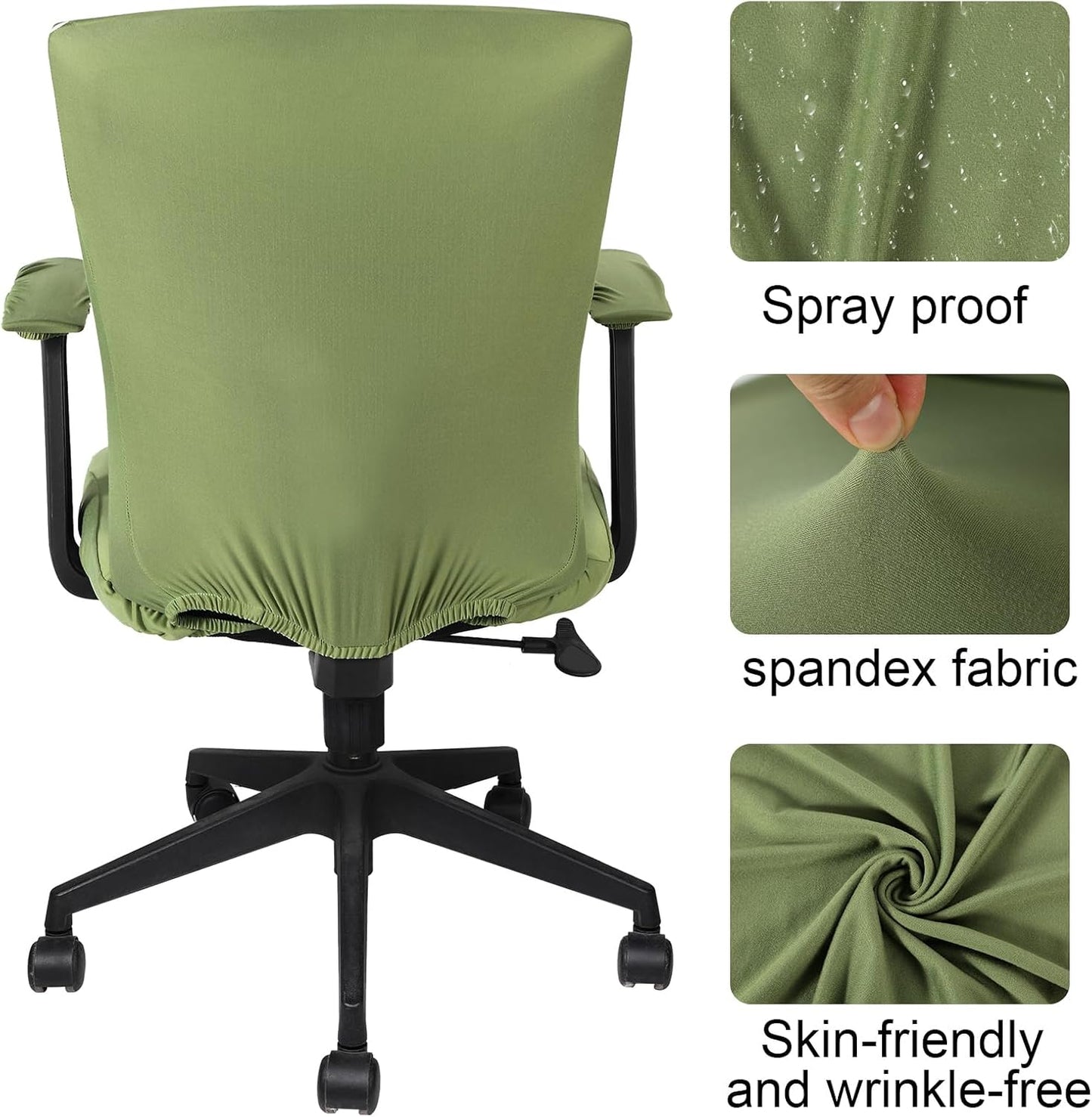 Tallew 4 Pcs Office Chair Covers Set Computer Universal Protective Stretchable Chair Seat Covers Desk Armrest Cover Pads Office Cushion Backrest for Rotating(Regular,Black)
