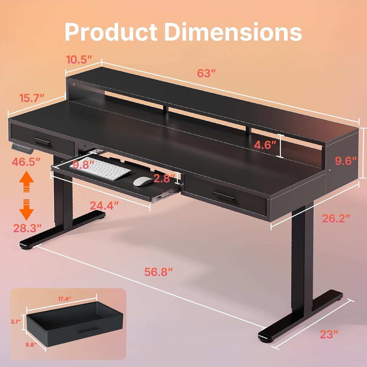 HUANUO 55″ x 26″ Electric Standing Desk with 2 Drawers &24.4″ Large Keyboard Tray, C-Clamp Mount Compatible, Adjustable Computer Desk for Office, Sit Stand Up Desk with 4 Height Presets, Light Walnut