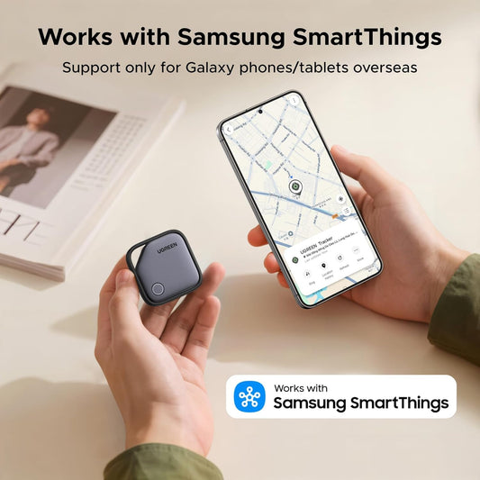 UGREEN FineTrack S 2-Pack Bluetooth Tracker Tags Work with Samsung SmartThings APP (Samsung Only), 550-Days Replaceable Battery Item Finder Smart Tag for Key Luggage Passport
