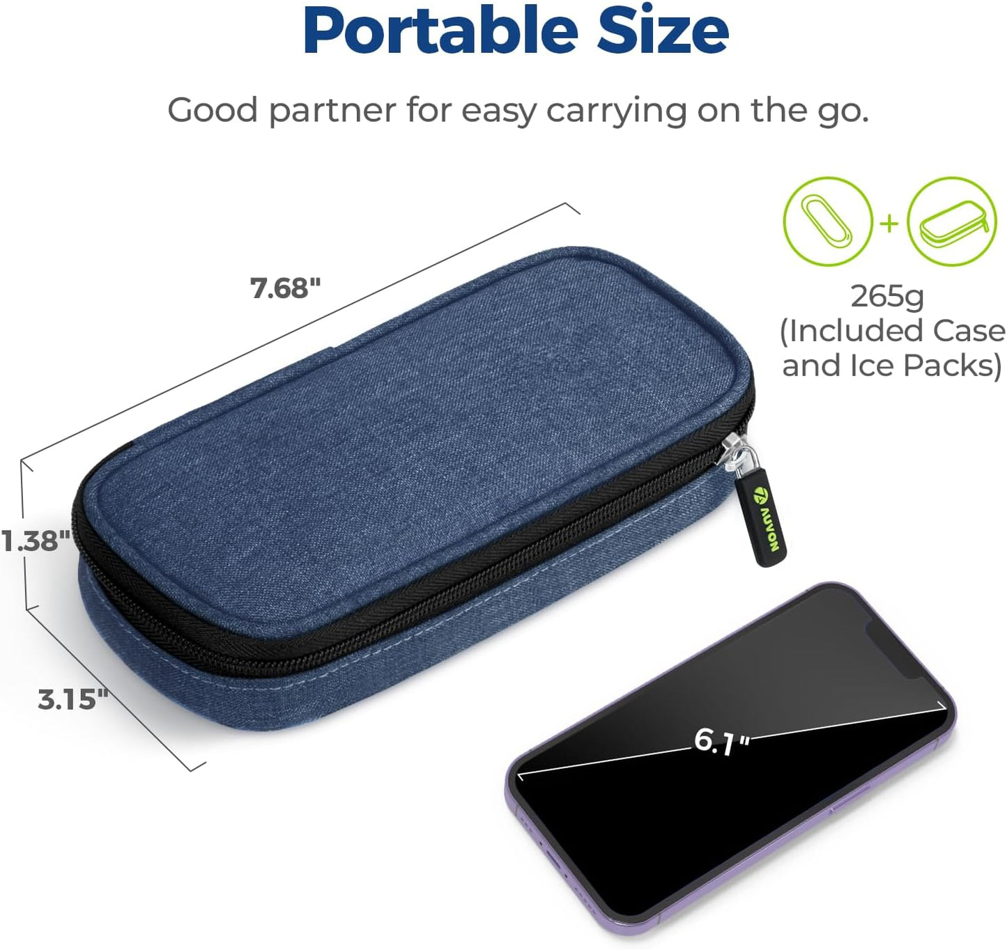 AUVON Insulin Cooler Travel Case with 2 x 90g TSA Approved Ice Packs, Diabetic Medication Insulated Cooling Bag for Insulin Pens and Diabetic Supplies Storage, Compact for Daily Life and Trips
