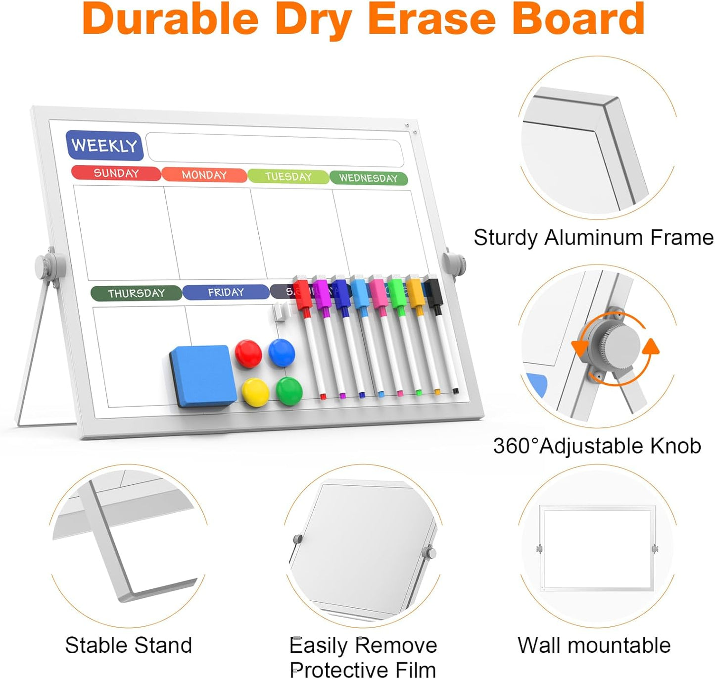Small Dry Erase White Board, Magnetic Desktop Whiteboard with Stand, Dry Eease Board Mini Easel Double Sided on Table Top with Holder for Kids Drawing, Teacher Instruction