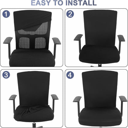 Tallew 4 Pcs Office Chair Covers Set Computer Universal Protective Stretchable Chair Seat Covers Desk Armrest Cover Pads Office Cushion Backrest for Rotating(Regular,Black)