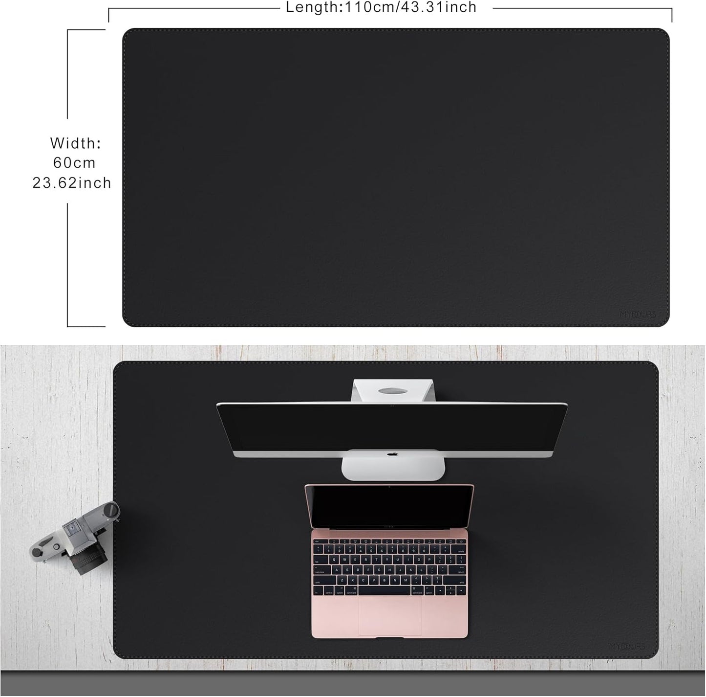 Mydours 40" x 20" Extra Large Desk Mat, PU Leather & Cork Desk Pad, Large XXL Desk Mouse Pad for Workstation, Office, Home, Computer Desk Mat with Keyboard & Mouse (Black)