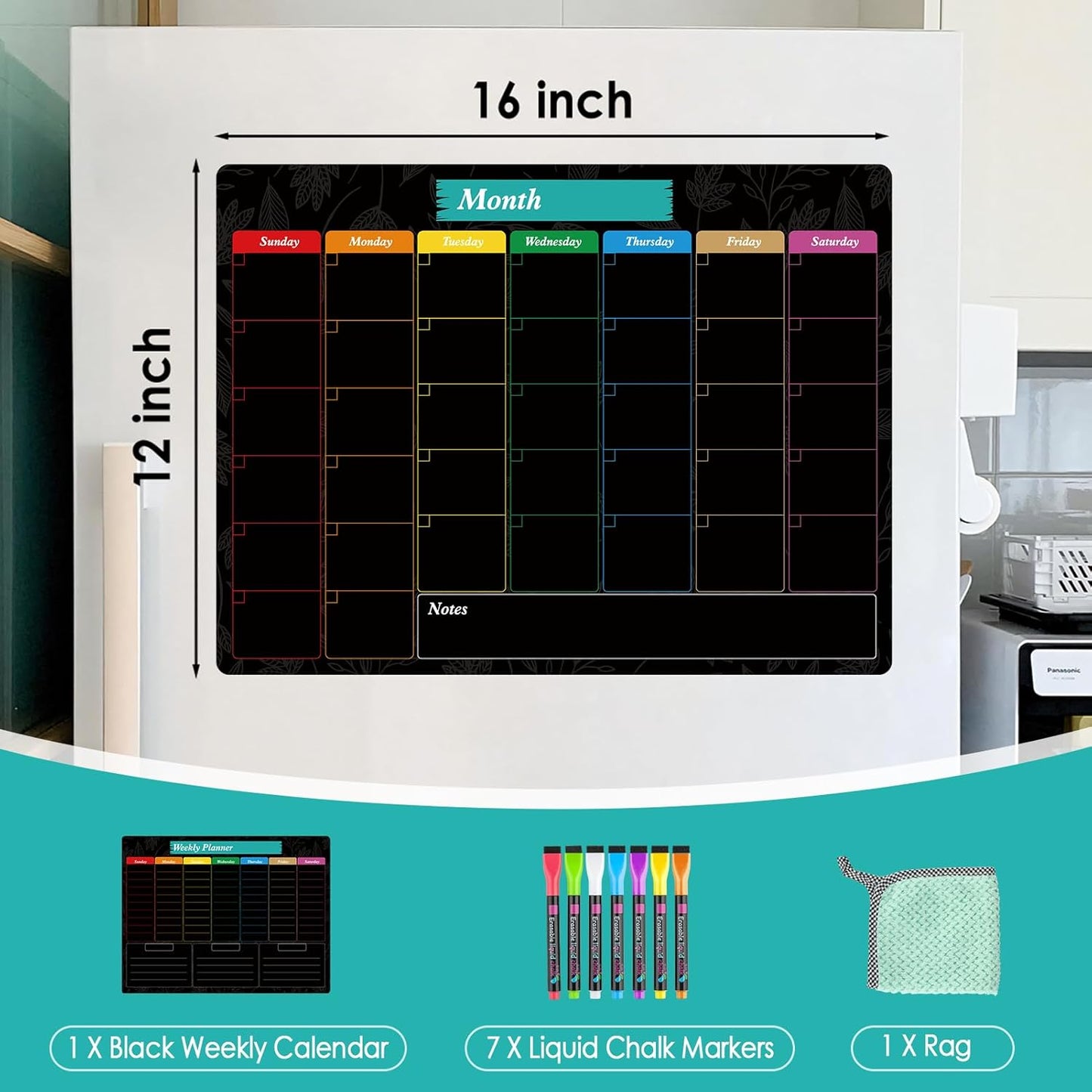 MaxGear Weekly Dry Erase Board for Fridge, 16"x12" Magnetic Calendar Whiteboard Planner for Refrigerator with Stain Resistant Technology, Include 7 Fine Point Markers and 1 Eraser