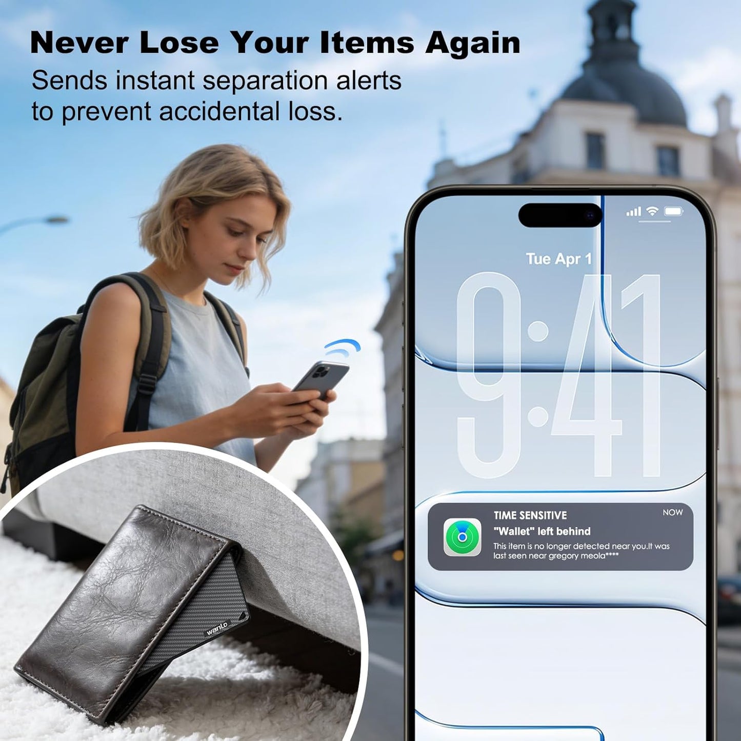 [Apple MFi Certified] Wallet Tracker Card for Apple Find My, 5+ Year Battery, iOS Only Bluetooth Item Finder, Ultra-Slim Smart Card Tracker for Wallet, Passport, Luggage, Purse & Backpack