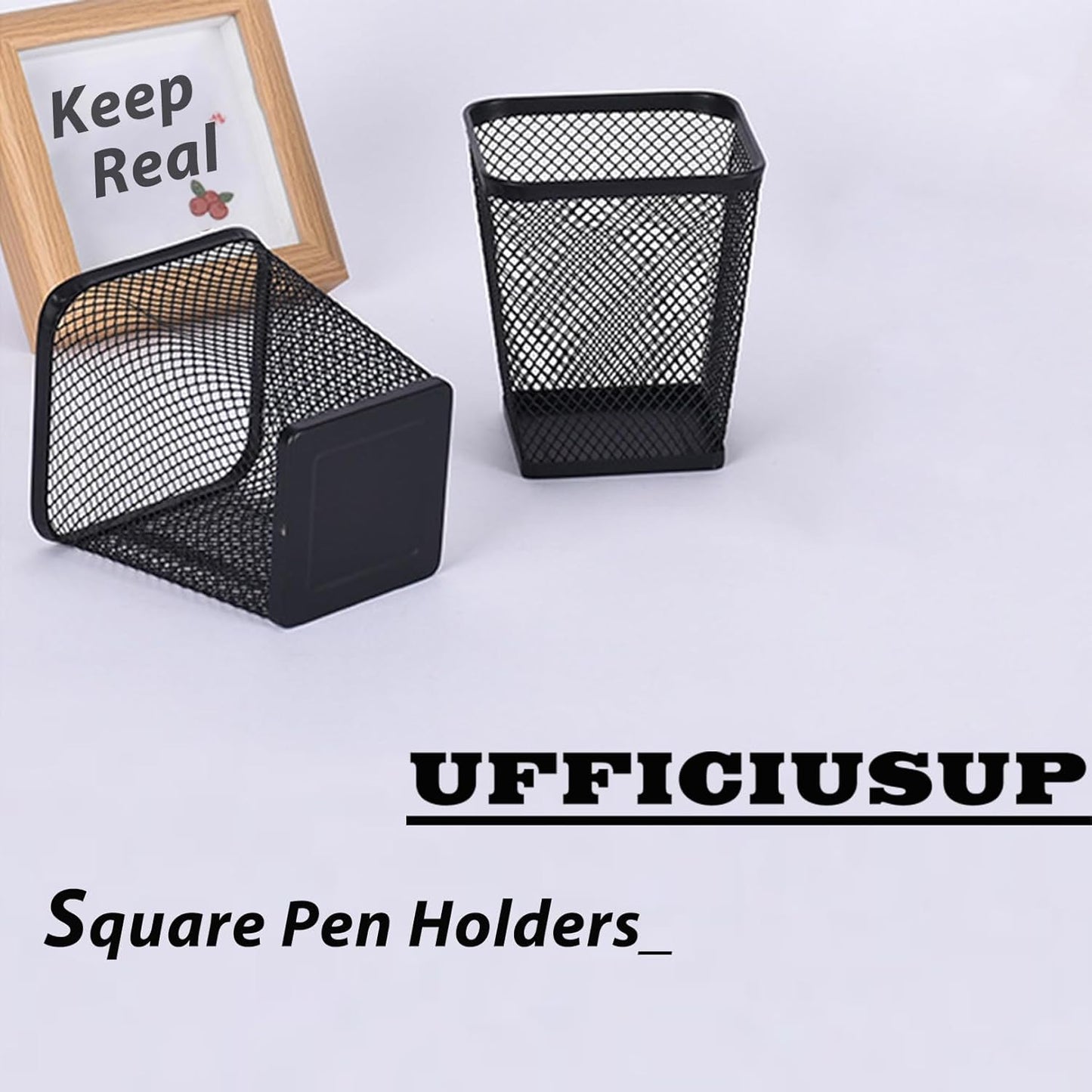 Pen Holders 2 Pack Square Pencil Containers Metal Mesh Desk Pencil Cups Utensil Holders for Kitchen Desktop Organizers for Makeup Brushes