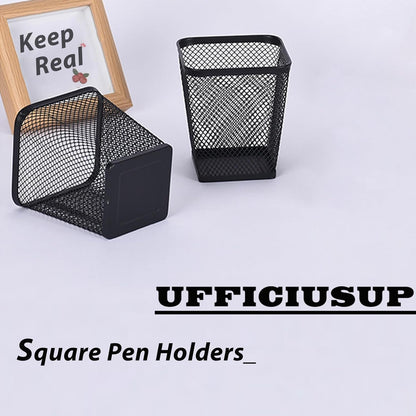 Pen Holders 2 Pack Square Pencil Containers Metal Mesh Desk Pencil Cups Utensil Holders for Kitchen Desktop Organizers for Makeup Brushes