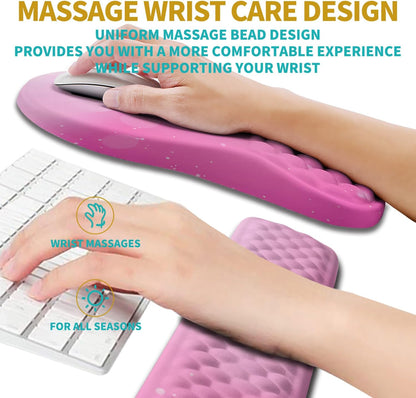 Hokafenle 2 in 1 Ergonomic Mouse Pad Wrist Support & Wrist Rest for Computer Keyboard Set, with Relieve Carpal Tunnel Pain Massage Bulge and Full Memory Gel Design (2In1 Set, Black)