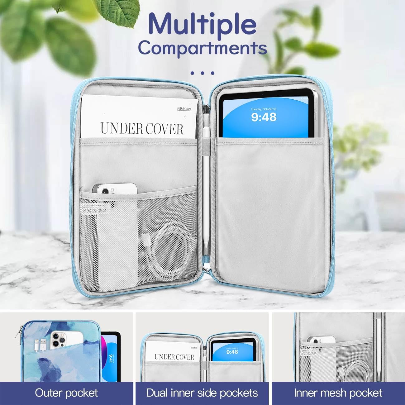 Dadanism 9-11" Tablet Sleeve Bag Carrying Case for iPad (A16) 11th Gen 11", iPad 10th Gen 10.9" Air 5/4, iPad Air M4/Pro 11", iPad 9/8/7th, Galaxy Tab A11+ Plus 11", Remarkable 2 10.3", Black