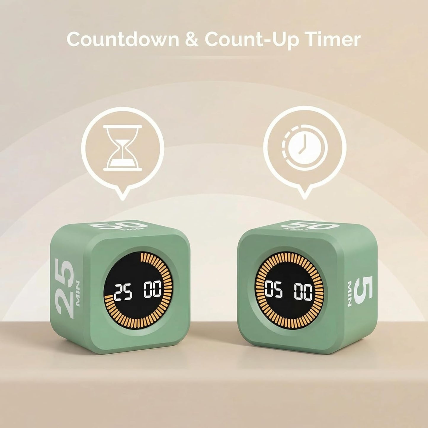 KADAMS Pomodoro Timer Visual - Productivity Pomodoro Cube, 5/10/25/50 Min Countdown & Countup, Silent – Ideal for Work Study Cook Workout Kitchen School Classroom Office ADHD Gift Kids (1, Black)