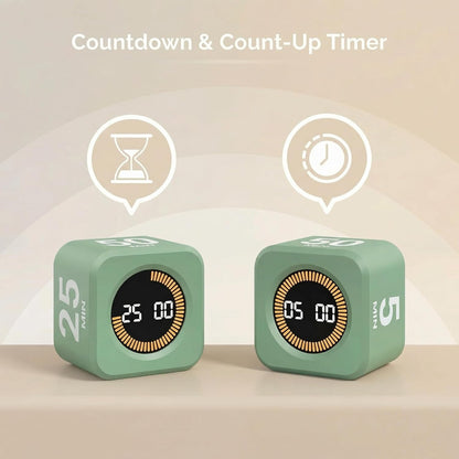 KADAMS Pomodoro Timer Visual - Productivity Pomodoro Cube, 5/10/25/50 Min Countdown & Countup, Silent – Ideal for Work Study Cook Workout Kitchen School Classroom Office ADHD Gift Kids (1, Black)