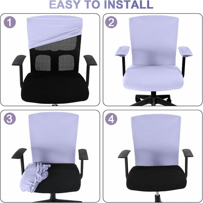 Tallew 4 Pcs Office Chair Covers Set Computer Universal Protective Stretchable Chair Seat Covers Desk Armrest Cover Pads Office Cushion Backrest for Rotating(Regular,Black)