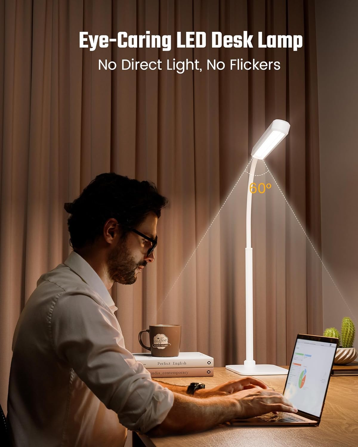 SUPERDANNY Eye-Caring LED Desk Lamp 360° Flexible Gooseneck Work Lamp with Desk Side Clamp Touch Control 3 Light Colors Smooth Dimming Task Lighting Reading Light for Home Office College Dorm, Black