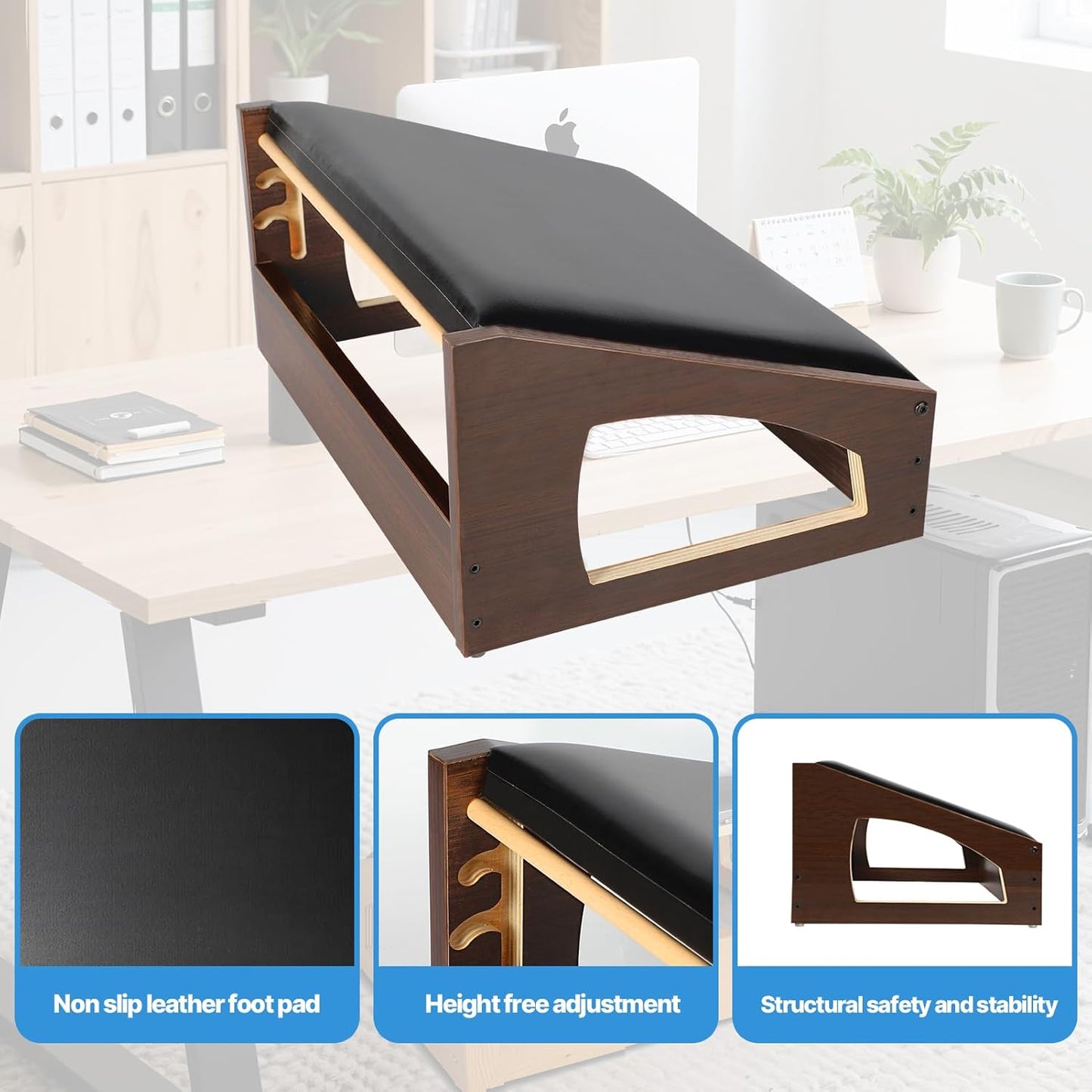 Ergonomic Foot Rest, 4 Adjustable Height Foot Stool,Footrest Under Desk， Soft Cushions,Foot Rest Office,Improving Posture, Promoting Blood Circulation（Natural）