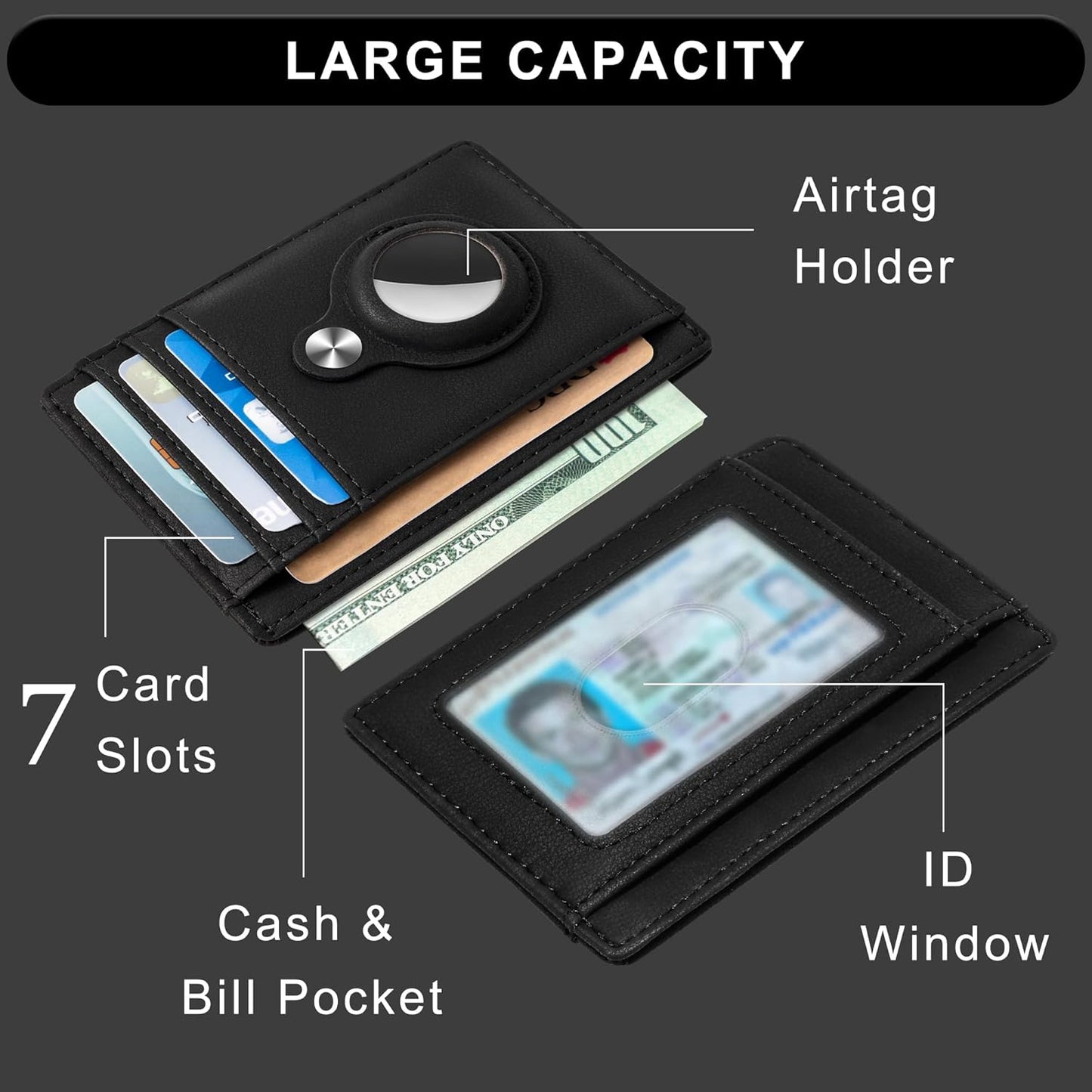 Slim Minimalist Front Pocket Air Tag Wallet, RFID Blocking Card Holder Wallet with Airtag Holder
