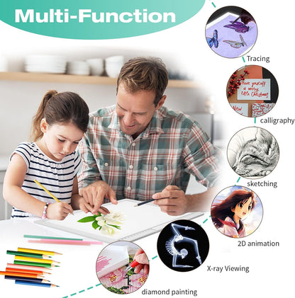 Rechargeable A4 Light Pad - Stepless Dimmable 6 Levels Brightness Tracing Light Box, Diamond Painting Light Board with Top Clip, Battery Powered Portable Light Pad for Weeding Vinyl Tracing
