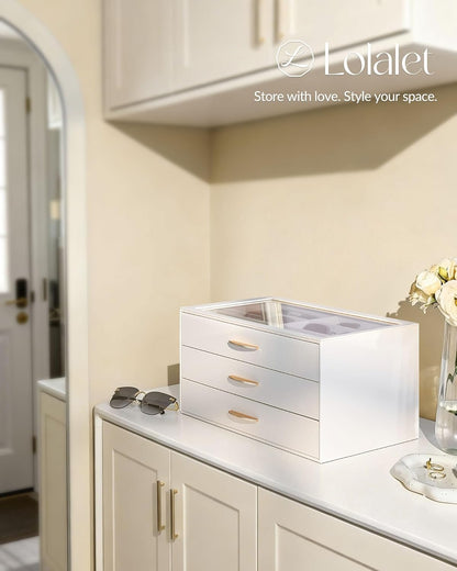 Lolalet Sunglasses Organizer for women, Multi Eyewear Storage Box with Drawer, Glasses Case Display Holder with Clear Top