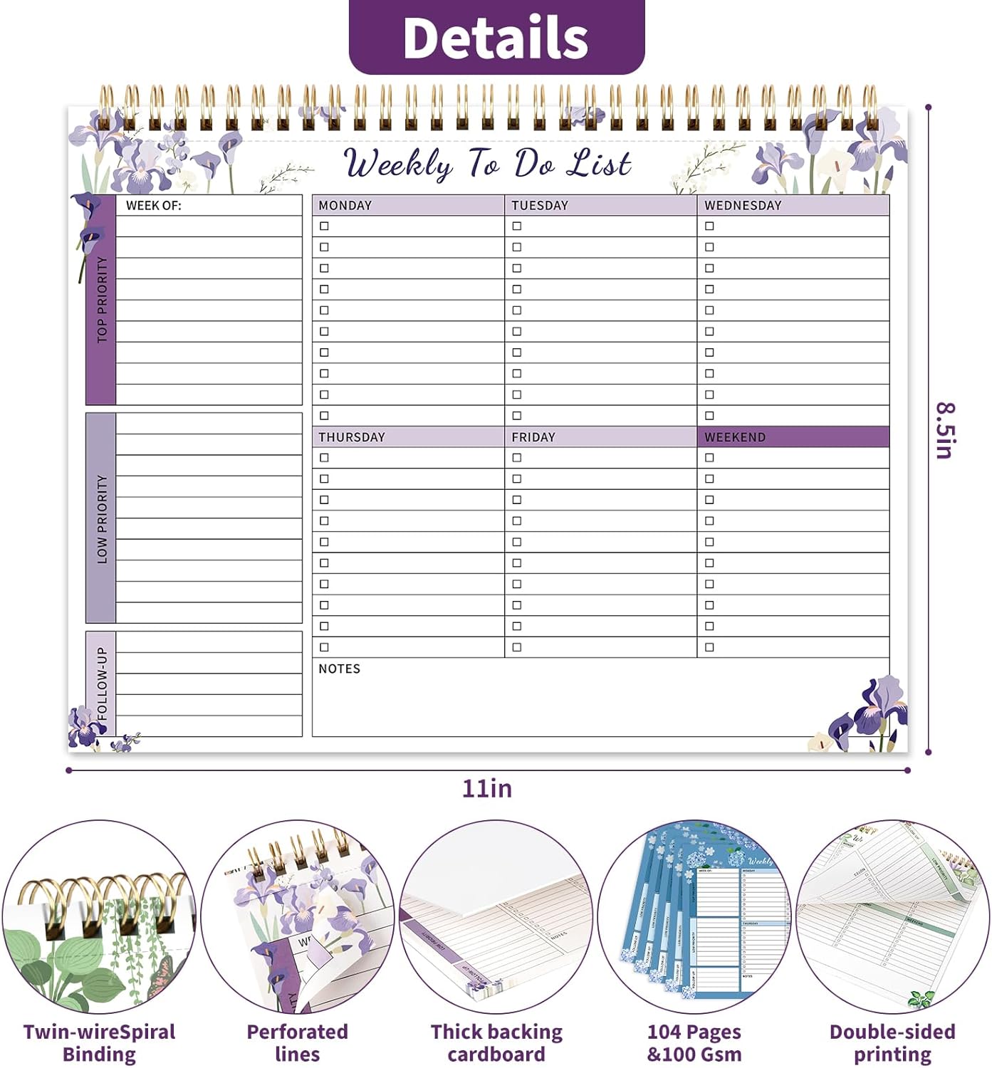 104 Pgs Weekly To Do List Notepad, 52 Duplex-Printed Undated Sheets 100 GSM（8.5"×11") Weekly Desk Planner For Work Home School Office Desk Accessories Supplies & Goal Setting Tasks - Green