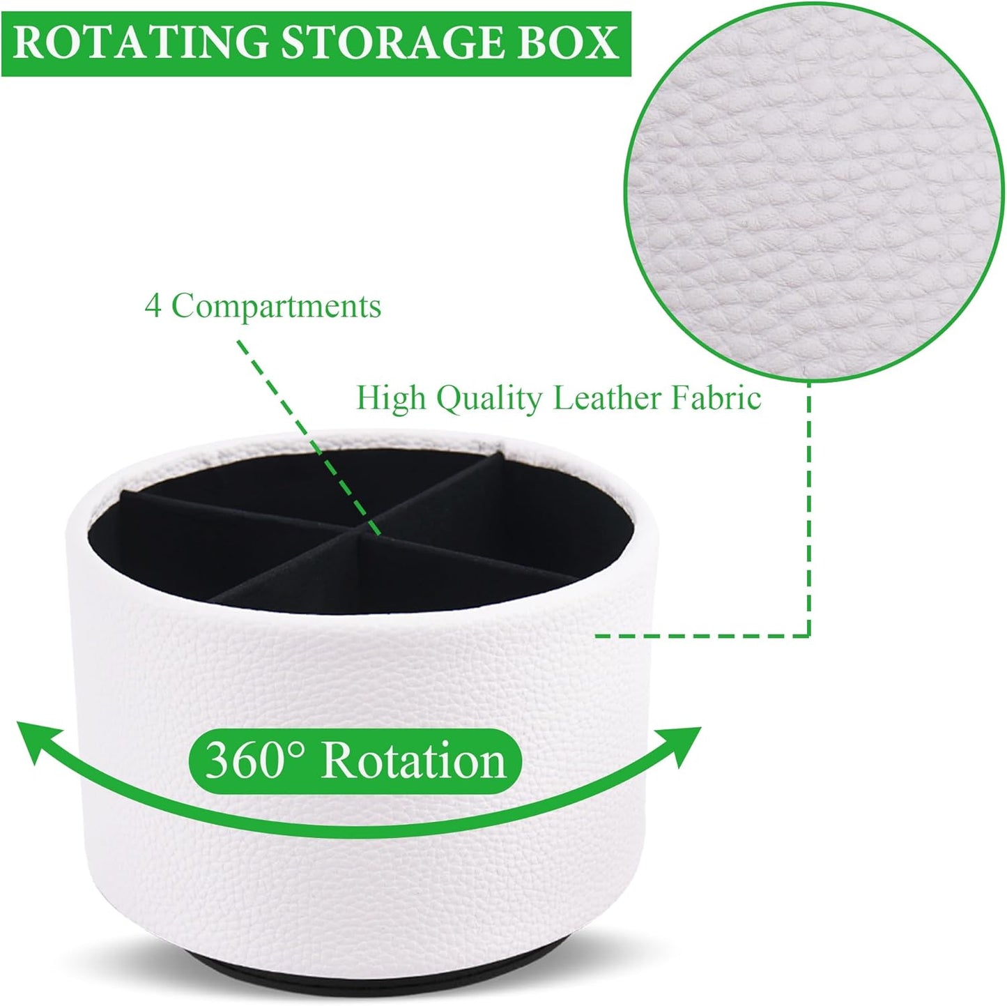 Round Leather Art Supply Organizer,Remote Control Holder,360 Degree Rotating,Multi-Functional Pencil Holder,4 Compartments Desktop Stationary Organizer(1-Fractal Flower) | Round - Colors C