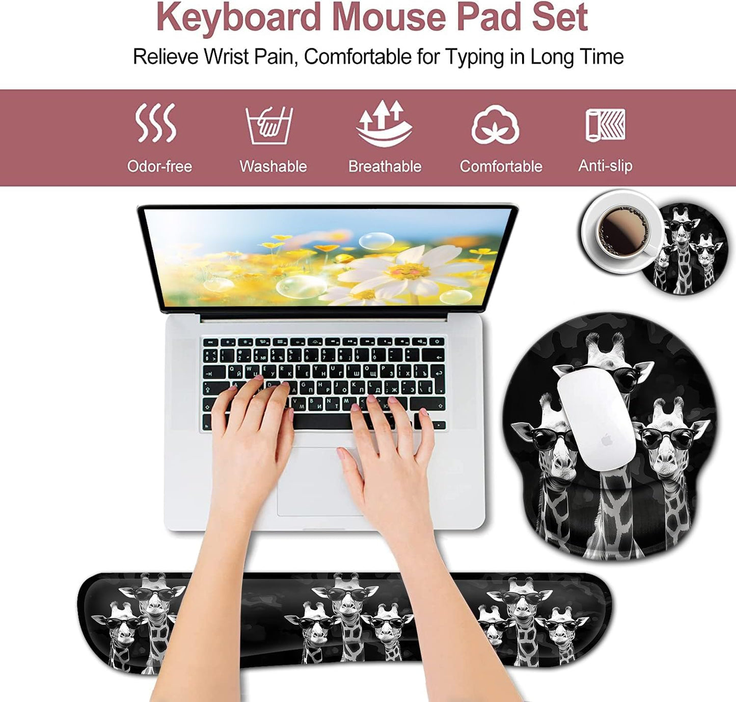 Mouse Pad with Wrist Support, Ergonomic Gel Mouse Pad Beautiful Flowers,Pink Hyacinths on Wood Panel，Non-Slip Durable, Memory Foam Keyboard Wrist Rest, Suitable for Office Typing Games
