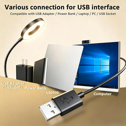 Akynite Desk Lamp Clip on Light, 48 LED USB Clamp Lamp with 5 Color Modes 10 Brightness Levels, 360° Flexible Gooseneck Eye Protection Reading Book Lights for Home Office Study, Adapter Included