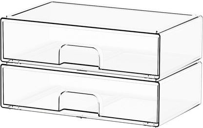 Yieach 8 Pack Small Clear Stackable Storage Drawers,2.2'' Tall Desk Organization and Storage,Plastic Office Supply Organizer,Acrylic Storage Containers for Makeup,Hair Clip,Accessory,Pen,Art Crafts